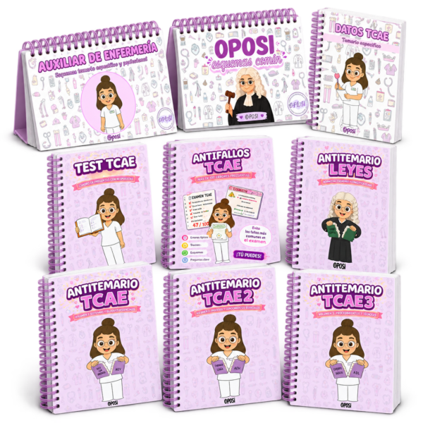 Pack Opositor Total de Oposi: nueve libros TCAE y leyes en una composición en 3D