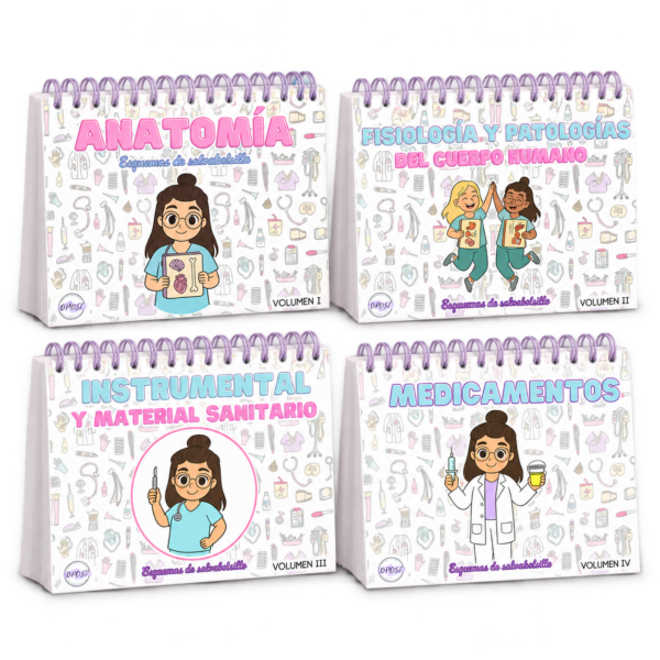 Pack Salvabolsillo Oposi: anatomía, fisiología y patologías, instrumental y medicamentos en cuatro libros impresos