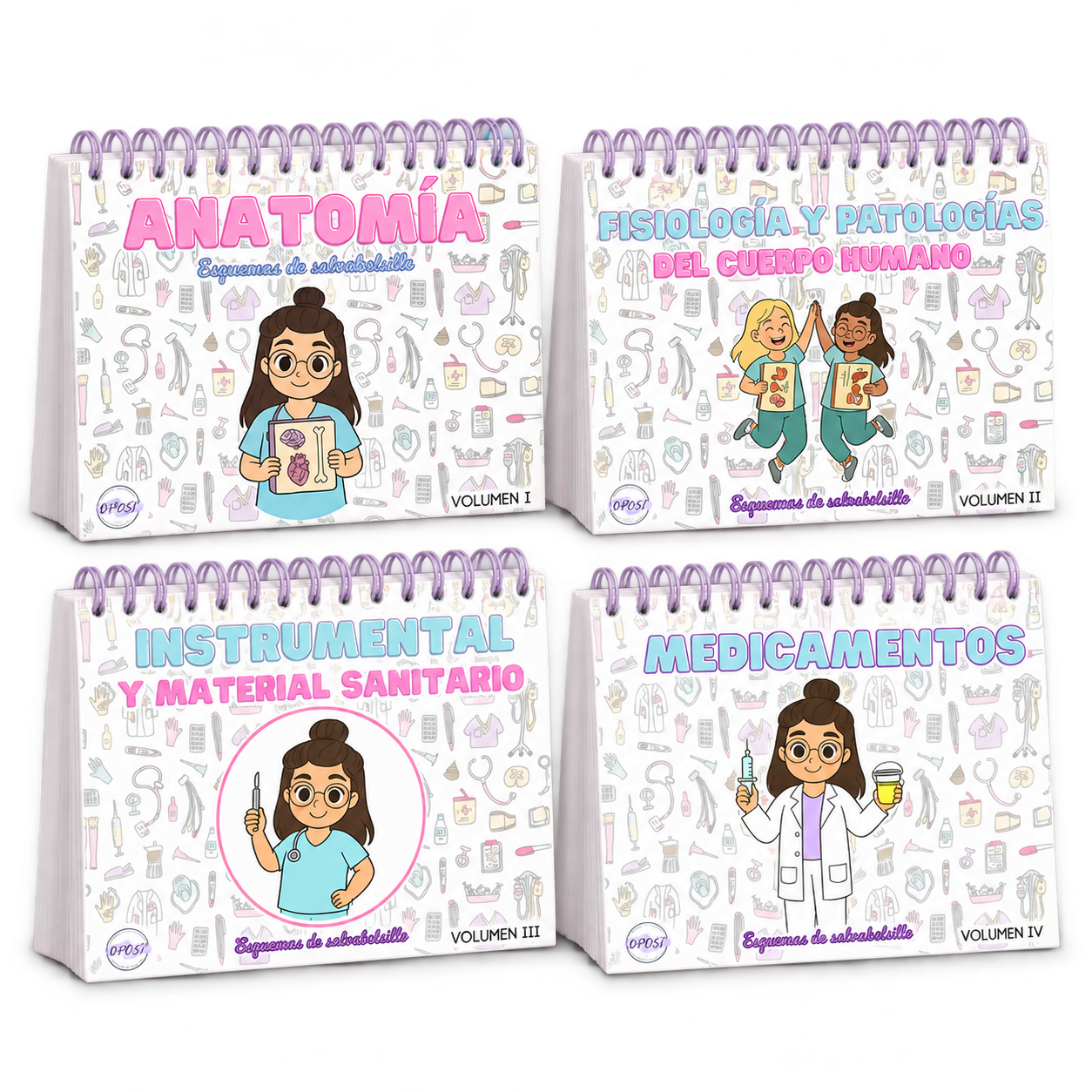Pack Salvabolsillo Oposi: anatomía, fisiología y patologías, instrumental y medicamentos en cuatro libros impresos