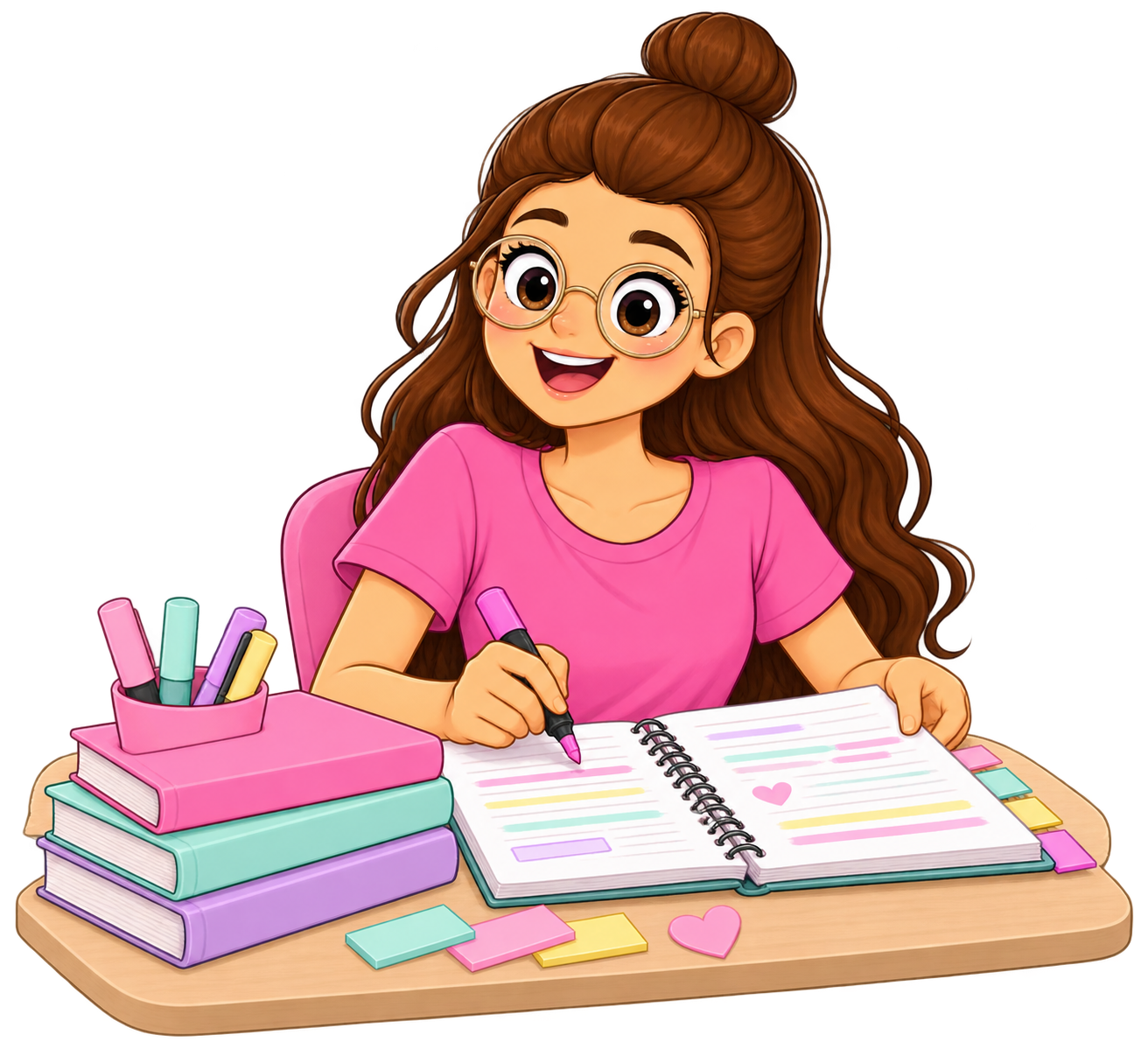 La chica de OPOSI estudiando y subrayando sus apuntes