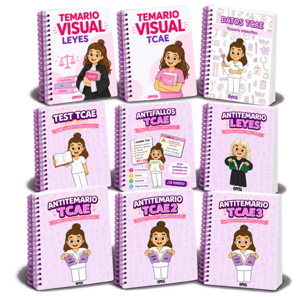 Pack Opositor Visual de Oposi: nueve libros impresos TCAE y leyes en 3D